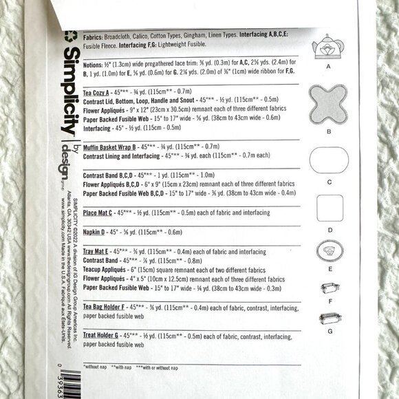 Sewing Patterns Simplicity R11474 Tabletop Accessories Napkin Placemate Tray Mat - Picture 5 of 7
